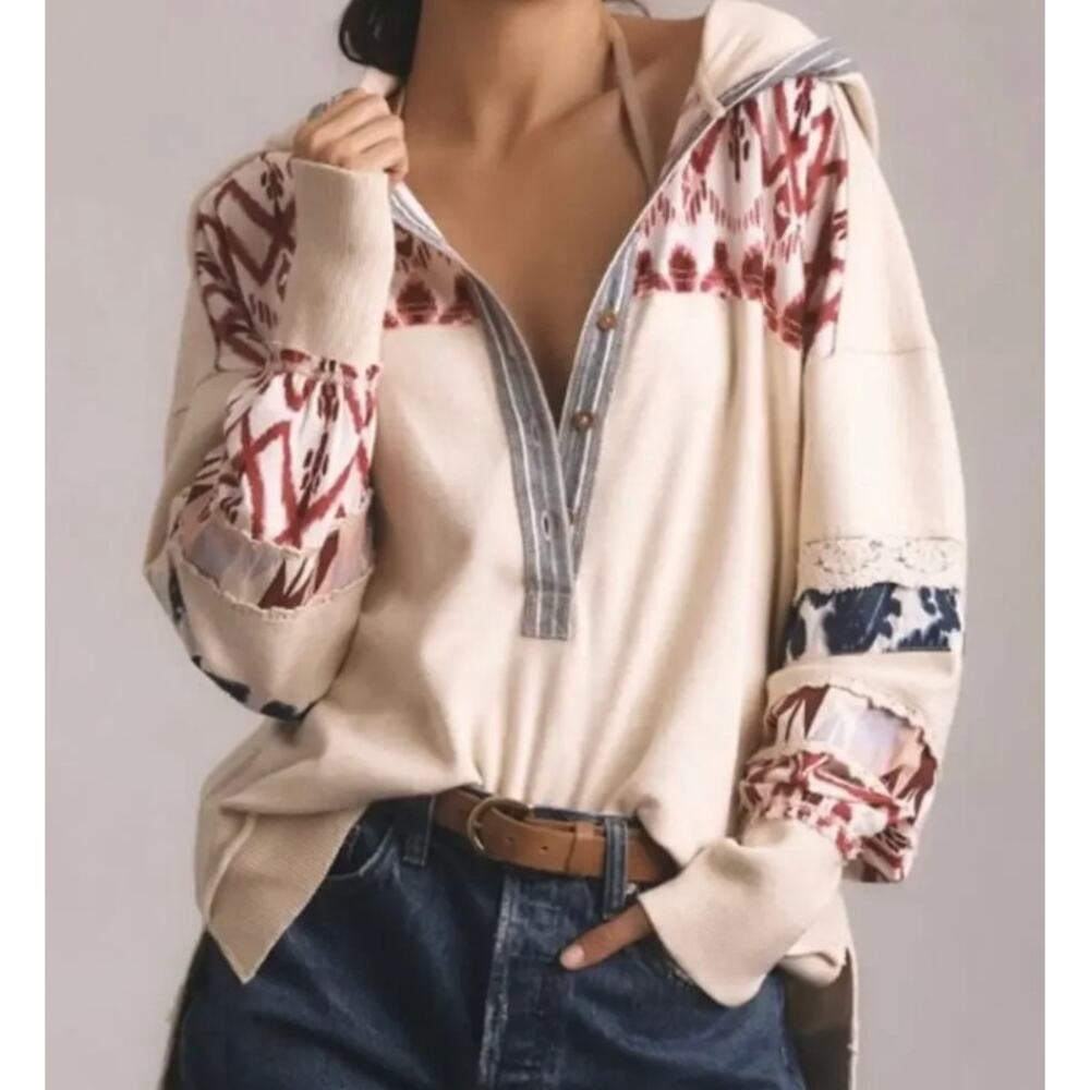 Pilcro Hoodie Womens XL Extra Large Crafted Button Tribal Oversized Pullover - Picture 11 of 11